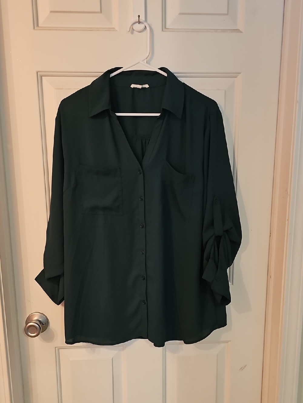 Maurices Dark Green Button-Up Blouse with Chest Pockets